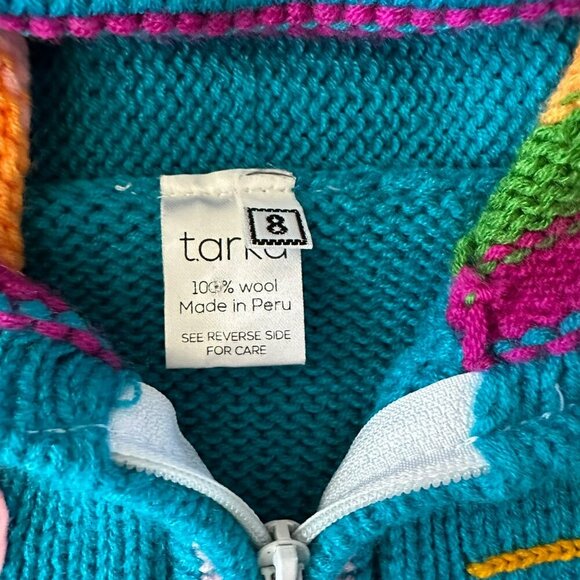 Handmade Tarka Kids Wool Sweater With Hood & Animal Design Size 8 Made In Peru - Picture 4 of 5